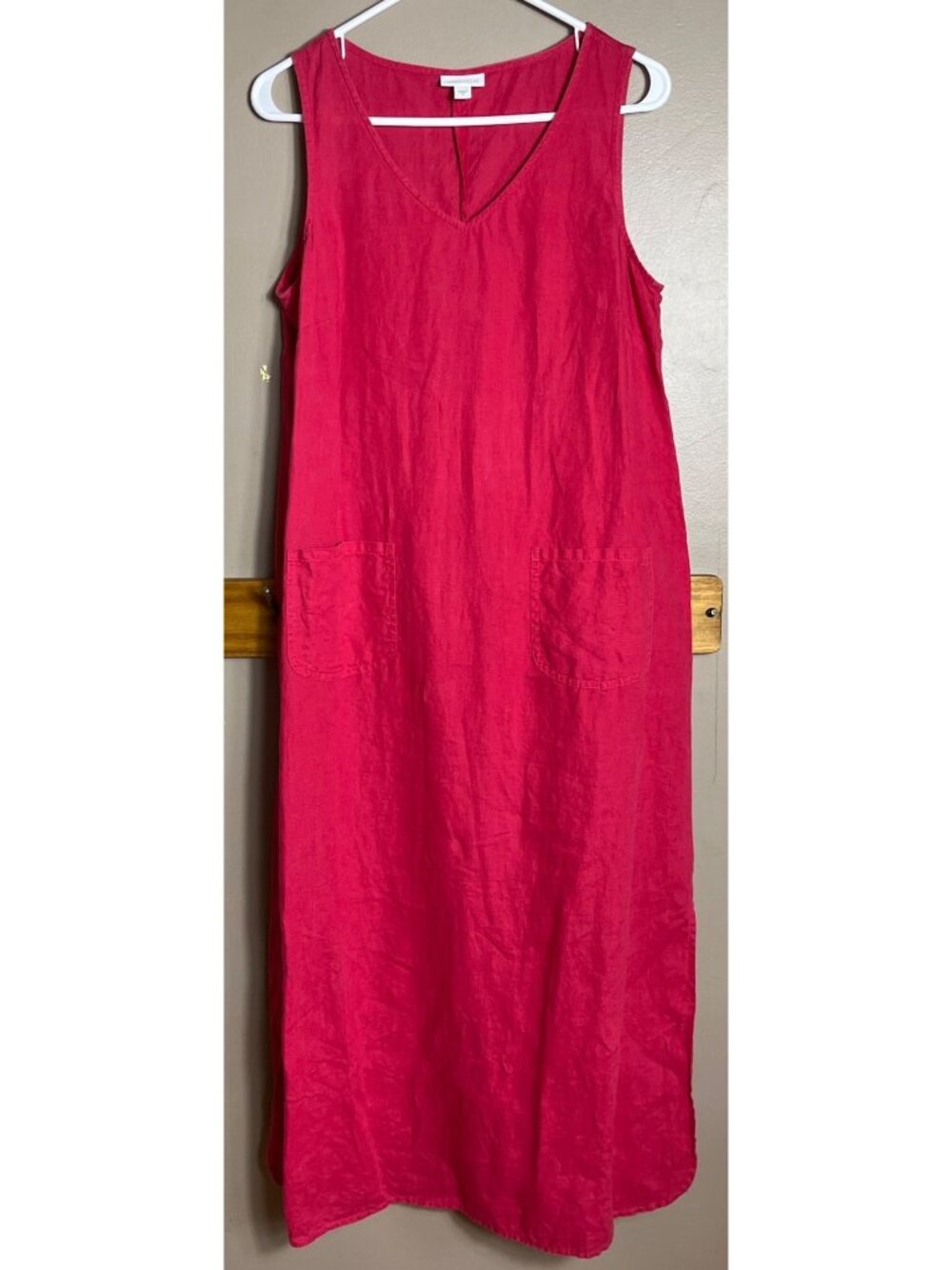 J Jill Red Linen Dress Maxi Casual Coastal Summer Festival Resort Pockets Wom S - Picture 10 of 10